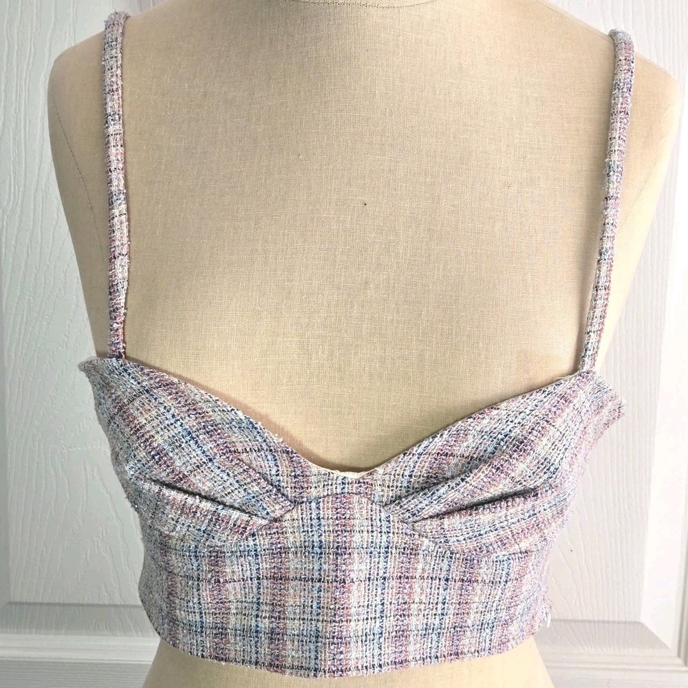 Zara Checkered Cropped Corset Top Size M Pink Side Zip Bustier